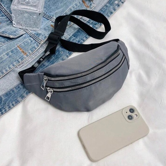 💙Women’s Gray Double Front Pockets Adjustable Strap Release Buckle Fanny Pack - Picture 5 of 8